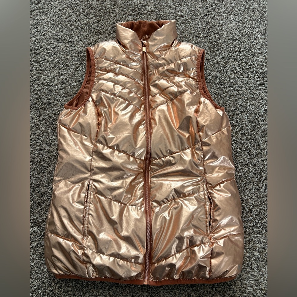 Xersion Packable Rose Gold Metallic Zip Vest with pockets
